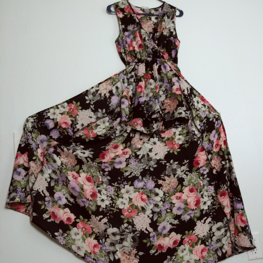 KTOO Size S Romper Halter Long Tail Romper Black Floral
